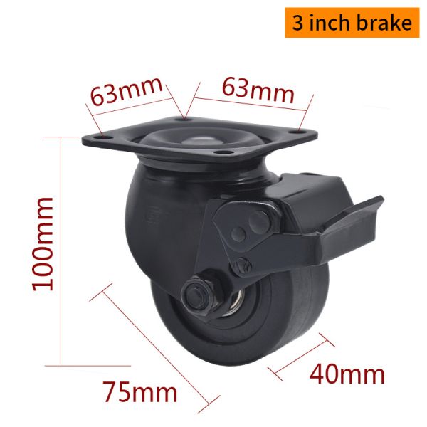 EDL Equipment Casters 3Inch PA E-coated Casters With Brake M433-16P 500Kg Road