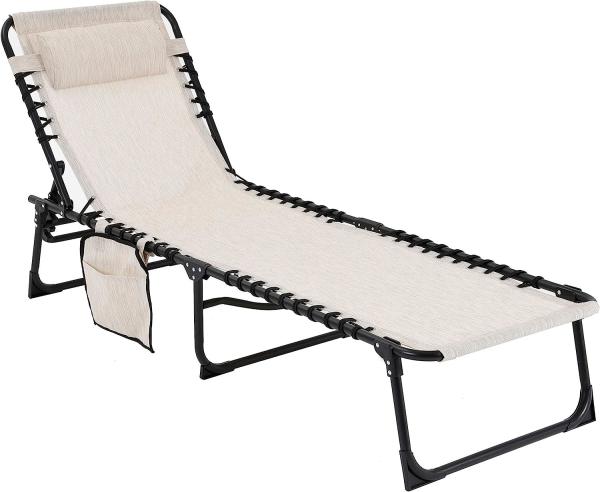 Outdoor Lounge Chair Set Aluminum Patio Chaise Lounger Side Table and Pillow Outside Pool Beach Sunbathing Tann
