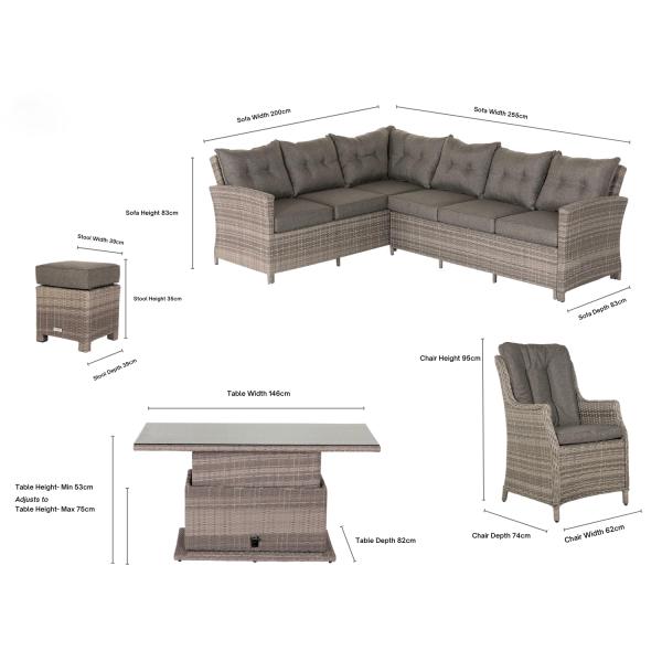PE Rattan AJUNION Outdoor Sectional Corner Sofa Patio Set with Adjustable Dining Table