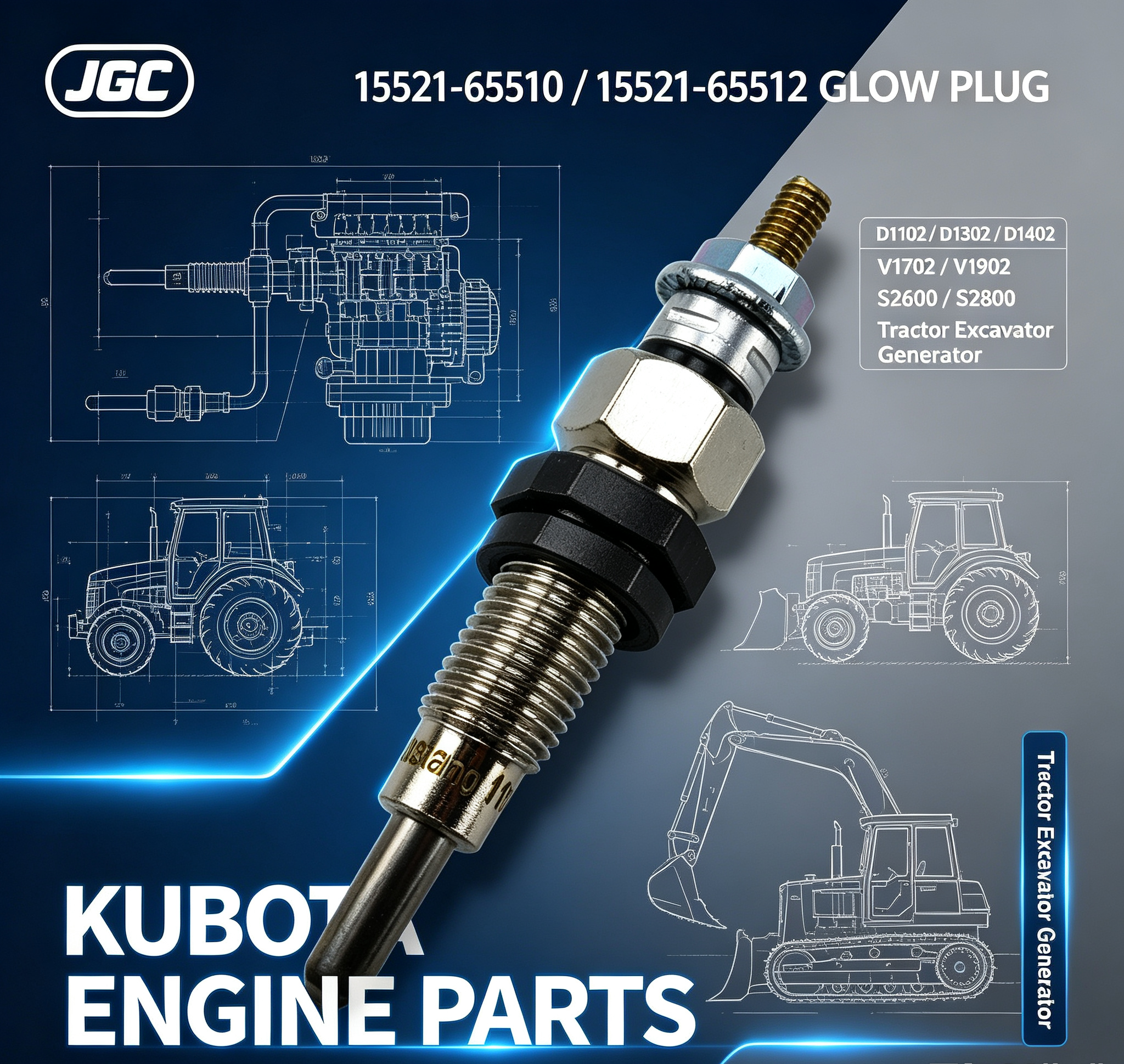 D1102 D1302 D1402 V1702 V1902 S2600 S2800 Glow Plug 15521-65510 15521-65512 for Kubota Tractor Excavator Generator Engine Parts