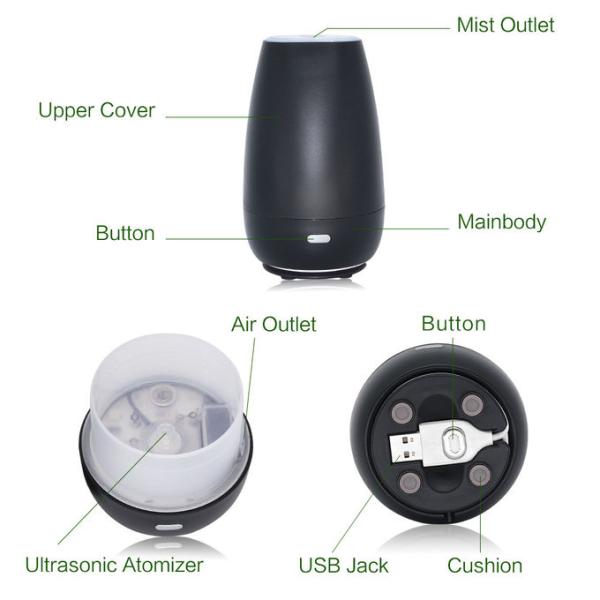 Mini Black Plastic Aroma Diffuser With 7 Color Changing Light