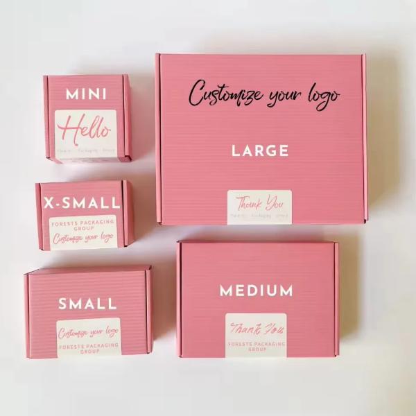 Custom Logo Printing Cardboard Shipping Mailer Box Pink Cosmetics Mailing Packaging Boxes With Raffias