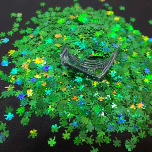 Print Method 1 color and Excellent Nail Art Effect for Saint Patrick Day Four Leaf Clover Glitter Shape