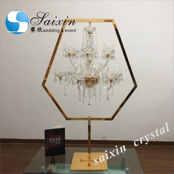 New ! Gorgeous gold stand with crystal chandelier for wedding table decoration center pieces