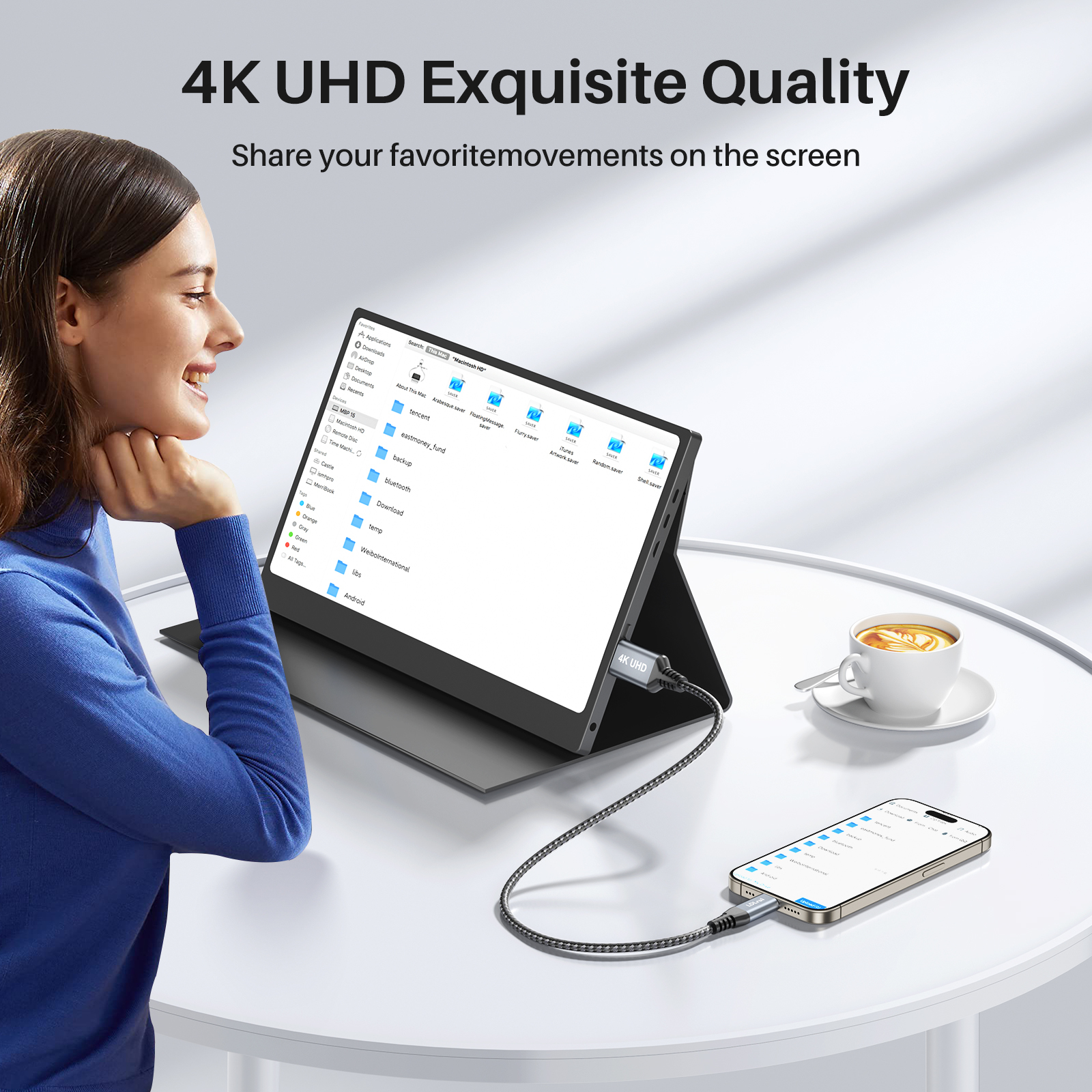 Type C To Mini HDMI Cable Unidirectional 4K 60Hz 2K 144Hz Portable Monitor Cable for Gaming Laptop