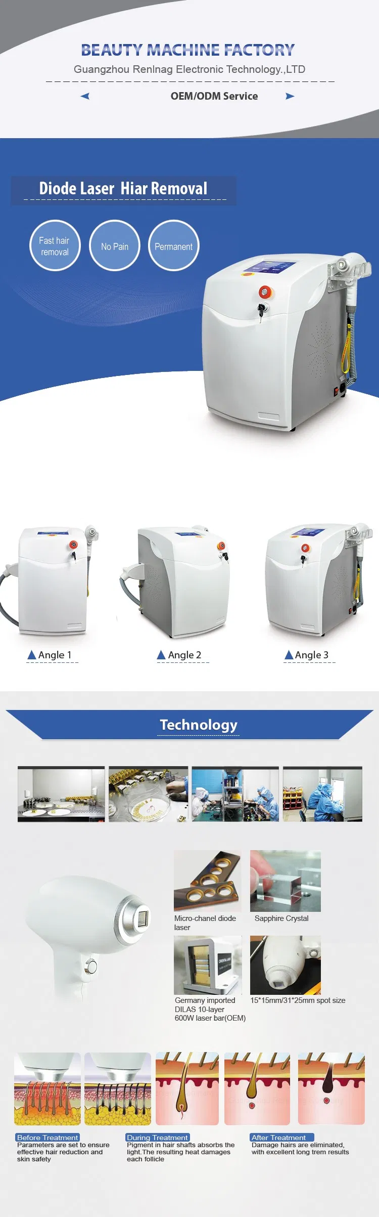 Máquina de depilación láser de diodo 808nm RL-808B 2000W