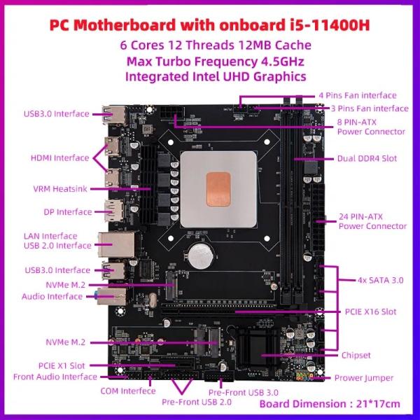 ERYING Desktops Motherboard With Onboard CPU Kit I5 11400H