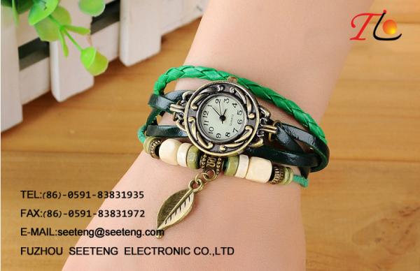 Fashion Vintage watches ladies watches with colorful beads bracelet and leather braided band