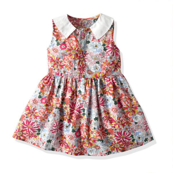 Summer Children's Clothing Children's Vintage Dress Sleeveless Doll Collar Floral Dress
