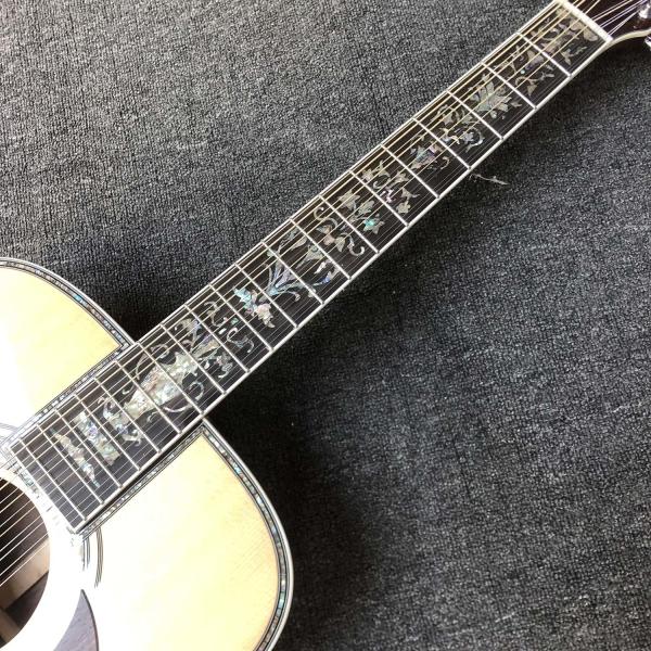 Custom 12 Strings Solid Spruce Top 41 Inch Dreadnought Deluxe Abalone Binding Acoustic Guitar Umbrella Logo on Headstock