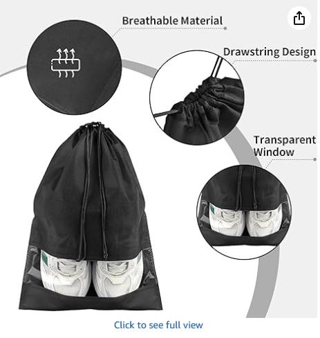 Large  Travel Shoe Bags - 5 Pcs with Clear Window, Non-Woven Drawstring, 12.6 X 17.3 for Men Women
