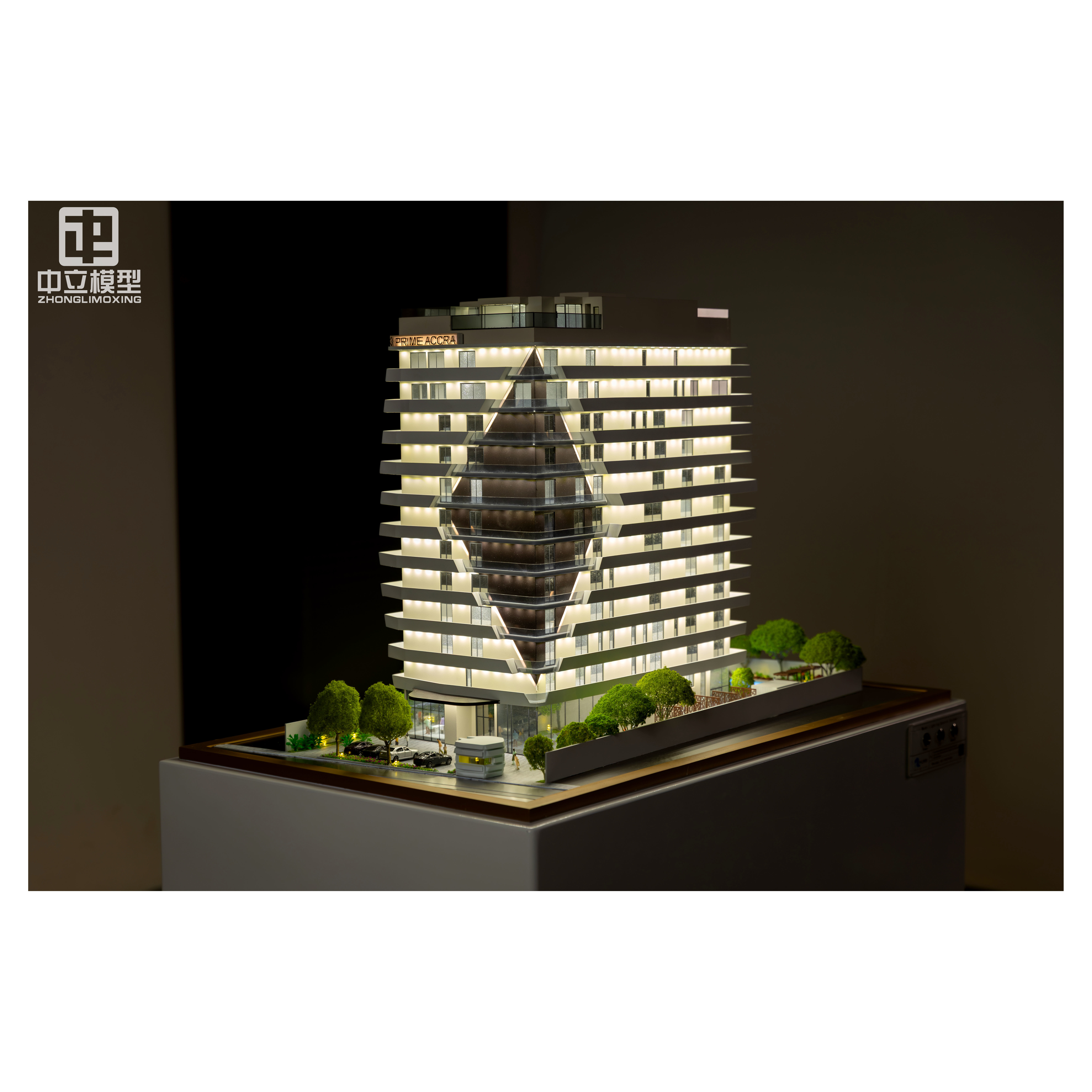 Custom Modern Office Building Architectural Scale Model 1:100 Elevator Lift and LED Lighting