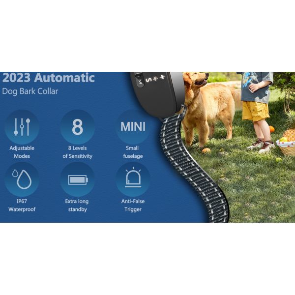 Smart Rechargeable Bark Control Dog Training Collar Eco-friendly Plastic/Nylon/ABS IP67 Waterproof >20 Hours Battery Life