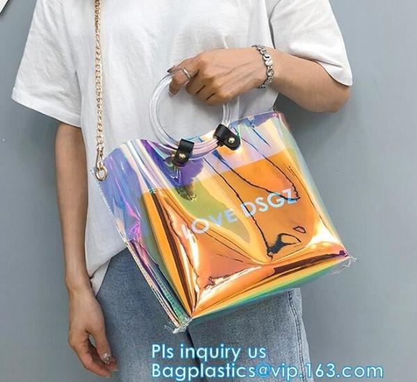 fashion shopping clear pvc tote bag, Luxury PVC Printed Women Handbags, Professional design PVC handbags with zipper