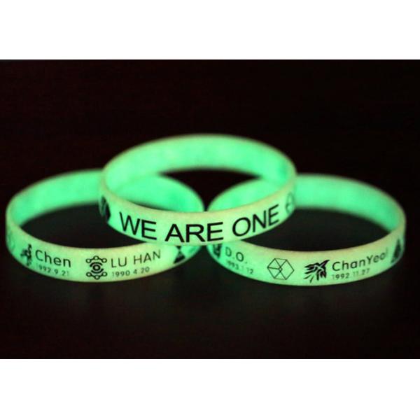Luminous Silicone bracelet for boys girls custom logo Wristband Recessed Rubber strap words color size