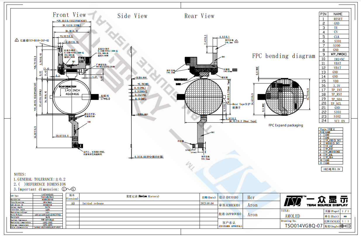 Разрешение 466x466 Интерфейс QSPI Цветной TFT ЖК-монитор SH8601Z0 IC