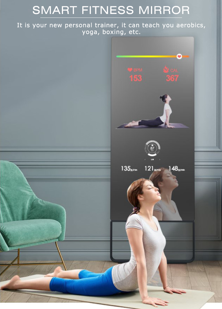 32 Inch 4K Intelligent AI Fitness Exercise Magic Mirror Touchscreen Android OS Voice Control Glass Wi-Fi Wall-mounted Indoor