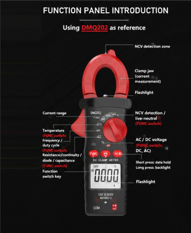 IMHOO DMQ202 Digital Clamp Meter 600A AC True RMS for Industrial Maintenance ODM CE CAT III