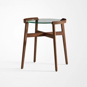 Glass Top Oak Veneer End Table With Solid Wood Legs Custom Made