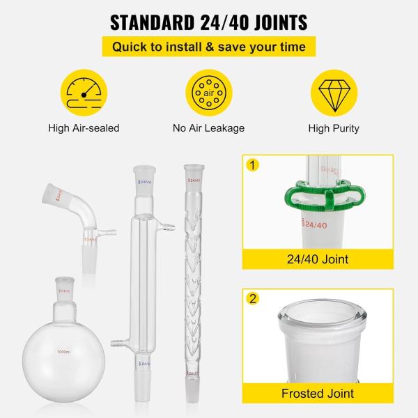 Laboratory Glassware 24/40 Chemistry Glassware 32PCS Chemistry Lab Glassware Kit Distillations Separation