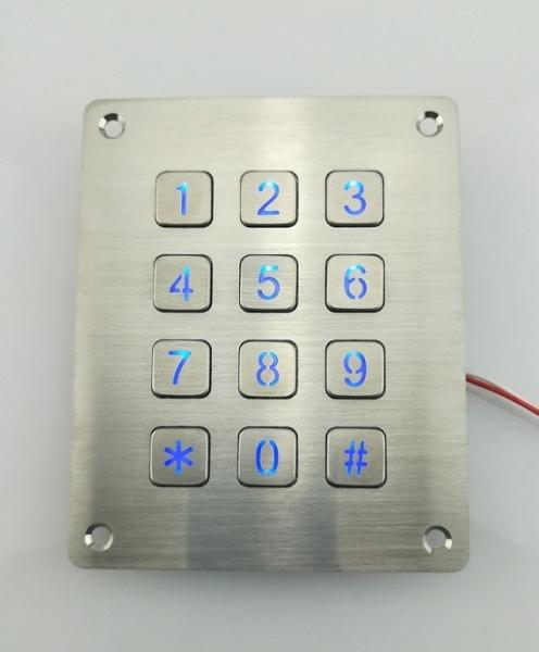 IP65 waterproof 3X4 panel mounted illuminated keypad with flat key buttons
