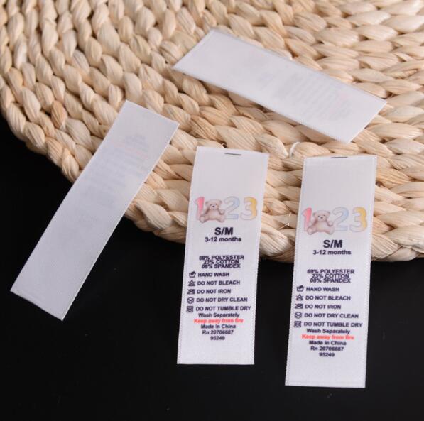 Washable Clothing Care Label Customized Cotton Satin Nylon Taffeta Material