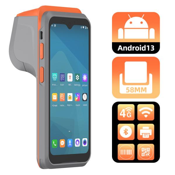 Android 13 PDA for traffic police printing receipts and labels, 4G IP54 Handheld Terminal with 58mm Thermal Printer