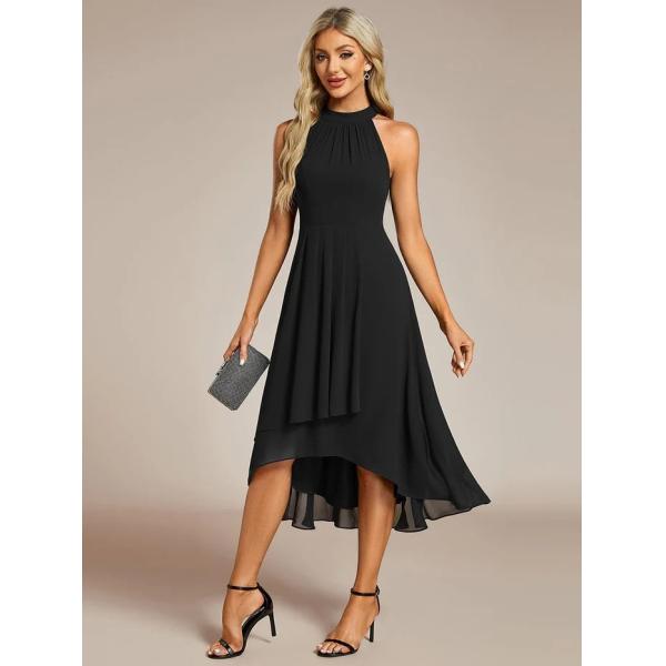 A Line Sleeveless Halter Neck Wedding Guest Dress Burgundy Chiffon Graduation Dresses