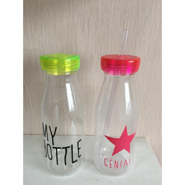 Portable Clear Plastic Sports Water Bottle / Drinking Cup With Straw