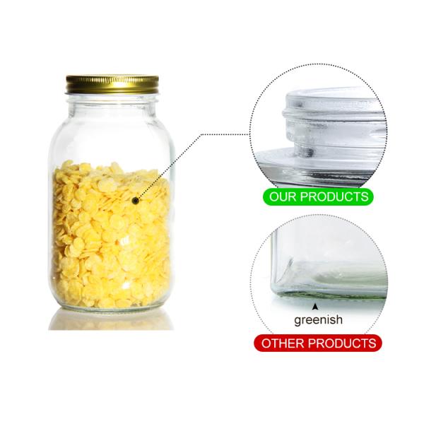 Люксовая круглая 16-унцевая прозрачная стеклянная банка с крышкой для хранения стеклянная банка