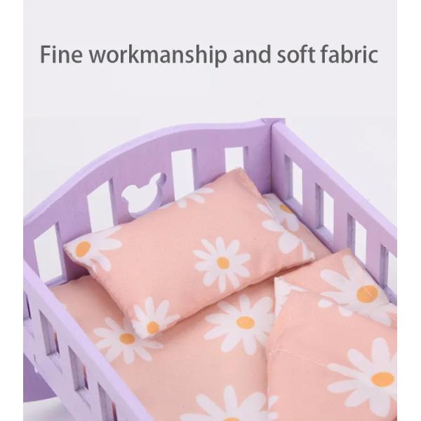 Wooden Doll House Bed Baby Crib for 6 inch Dolls Must-Have Doll Accessories for Kids