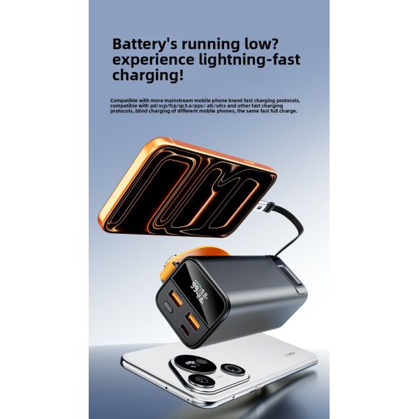 20000mAh /100W Power Bank with Portable Handle Retractable Cable LED Display Featuring Li-Polymer Battery