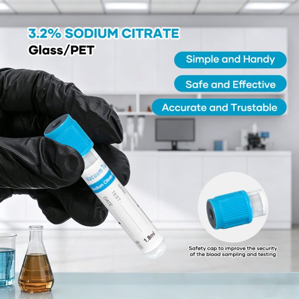 Light Blue Cap 3.2% Sodium Citrate PT Tube Transparent Body For Coagulation Test