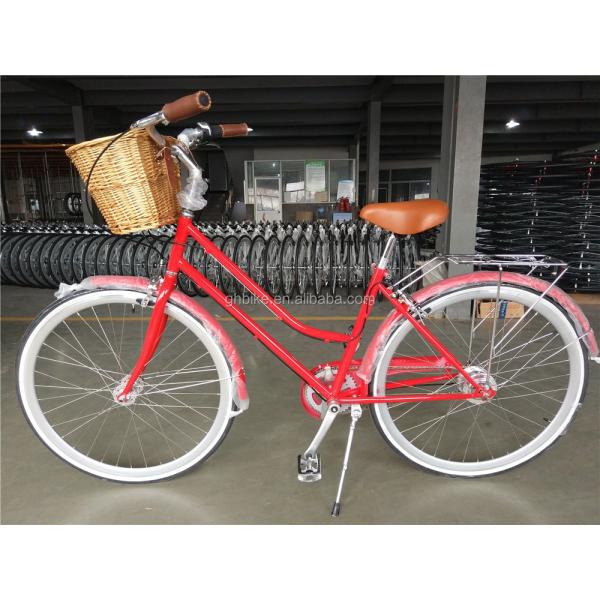 Vintage Lady Bike with Basket Red Color Low Step Through Hybrid 5 Speed Comfort Cruiser