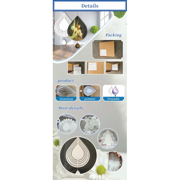 Garden Christmas Decor 8inch 10inch Water Droplet Sublimation Wind Spinner Blanks with Tail for Heat Press Spiral Wind Chime