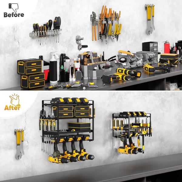 Solução de armazenamento de garagem Organizador de ferramentas elétricas com carregador de bateria e power strip
