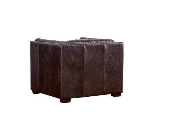 Grey Brown High Back Leather Armchair Deep Button Back Feather Filling Cushion