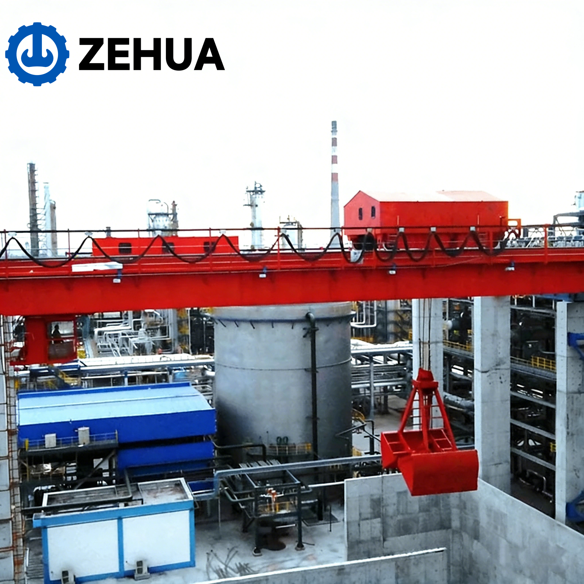 Intelligent Cement Crane Double Girder Overhead Crane with Gear-Driven Motor Clamshell Grab for Cement Handling