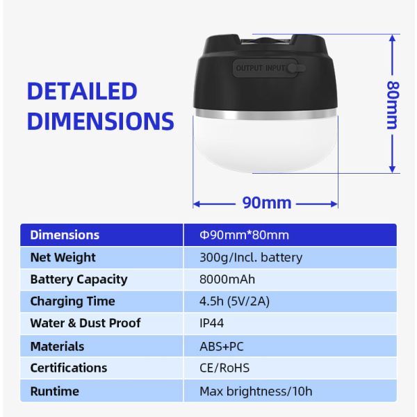 2700-6500K Color Temperature RGB LED Portable Camping Lantern Emergency Light 6-level Brightness IPX7 Waterproof Outdoor