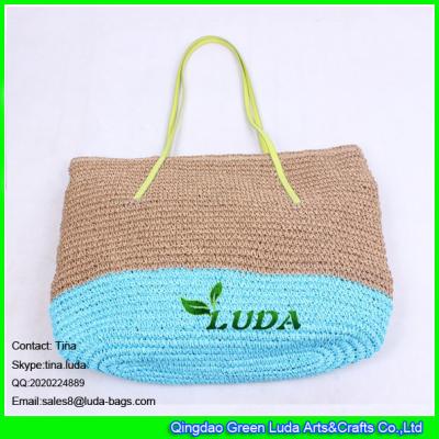 LUDA new fashion paper straw handbag two tone block crochet paper straw bag