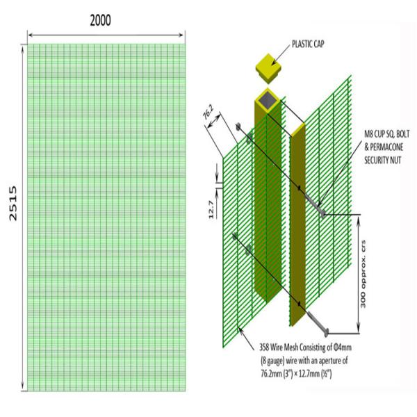 Hot Dip Galvanized Security 358 Mesh Fencing 1.8m 3m Height