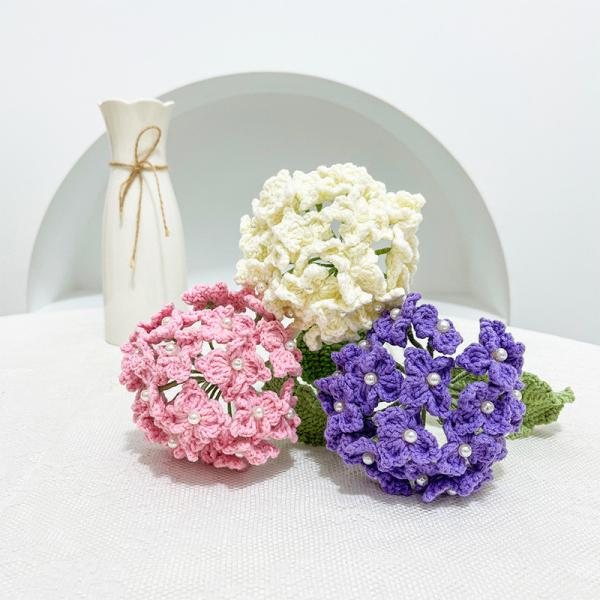 Bouquet de hortensias de gancho hecho a mano - Decoración floral falsa para bodas y regalos