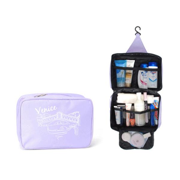 Canvas Blue Hang Up Toiletry Bag , Travel Makeup Bag With Custom Print