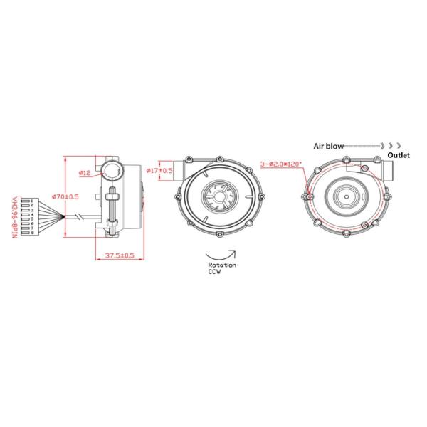 detector del ambiente del ventilador del sueño del ventilador de 75W 6.5Kpa 380L/Min Brushless DC
