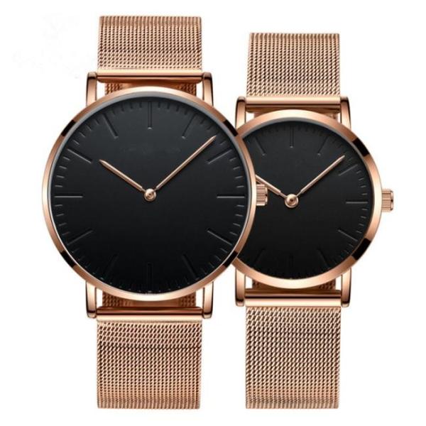 36mm 44mm Quartz Watches For Couple 0.78 Inch Stainless Steel Mesh Strap