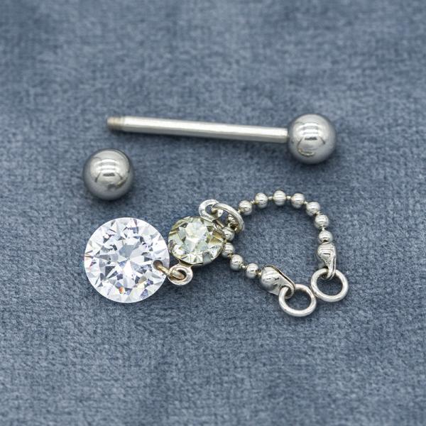 Clear Round Zircon Stone Dangling Nipple Piercings Jewelry 14G 16mm