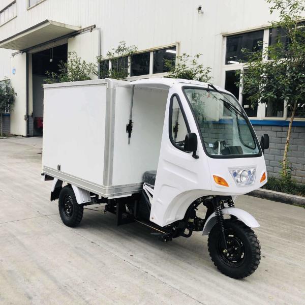 DAYANG Box Cargo Triciclo más largo de cinco ruedas con cuerpo de Lifan blanco y 800W de potencia