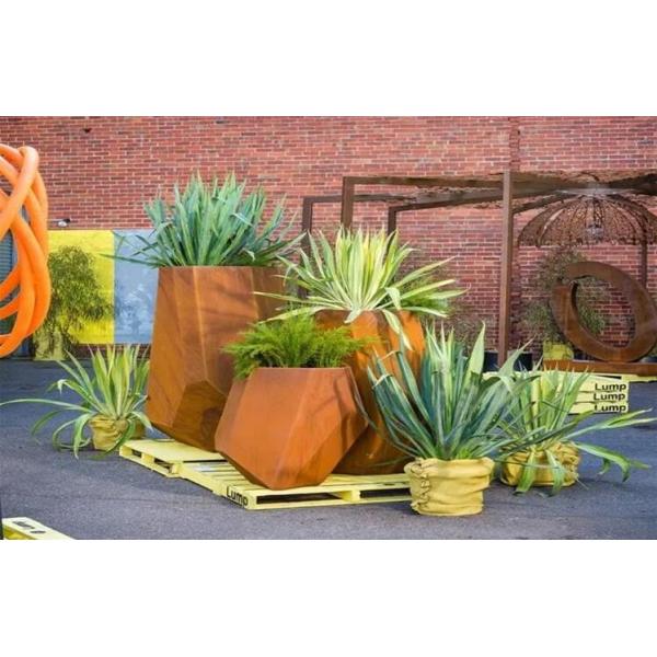 Outdoor Corten Steel Planters Metal Circle Statue Succulent Flowers Pot