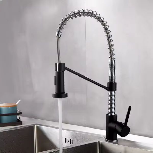 Modern Single Lever Brass Kitchen Faucet Pull Out Spring Spout Mixers Tap Hot & Cold Water Single Handle Kitchen Sink Tap