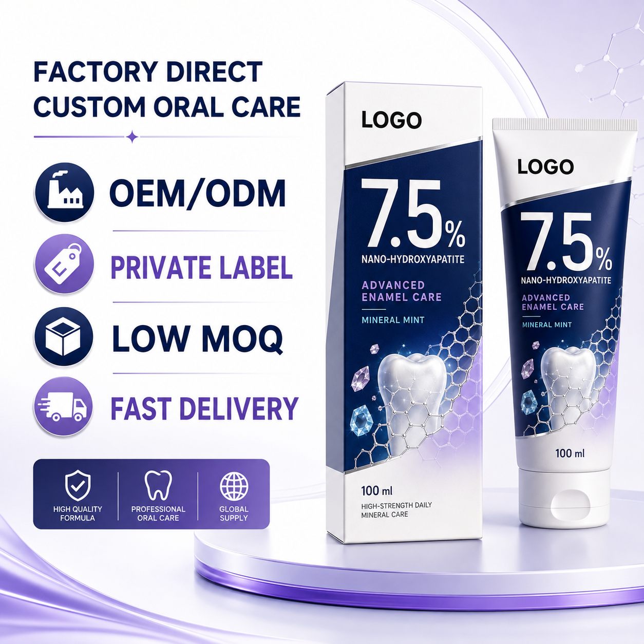 Custom 7.5% Nano Hydroxyapatite Teeth Whitening Toothpaste Anti Sensitivity